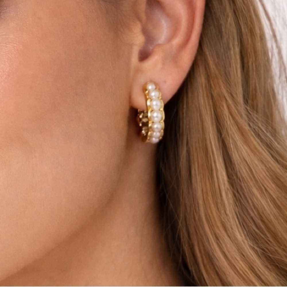 Vintage-Inspired Gold & Faux Pearl Hoop Earrings